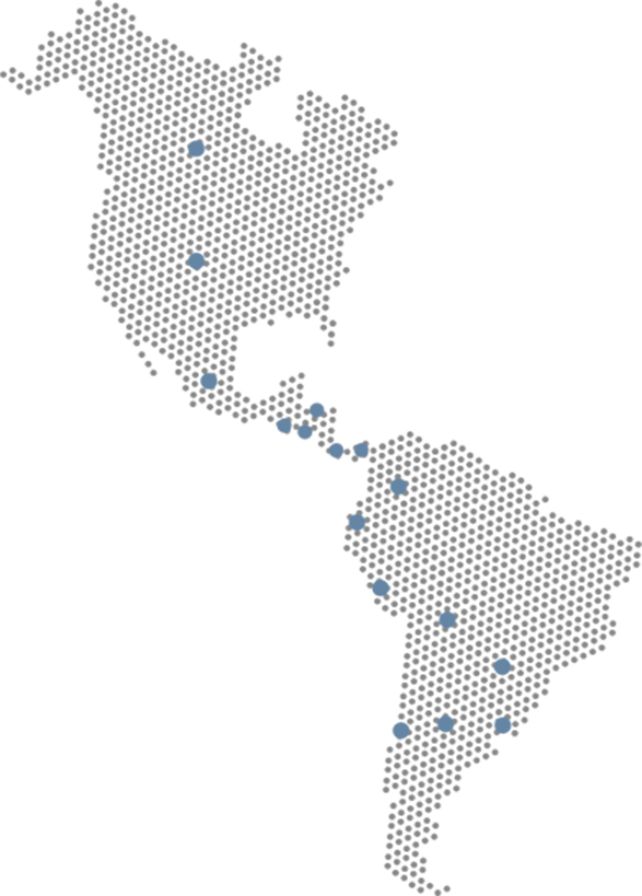 Mapa de América mostrando los 16 países donde ProHygiene brinda soluciones de higiene profesional